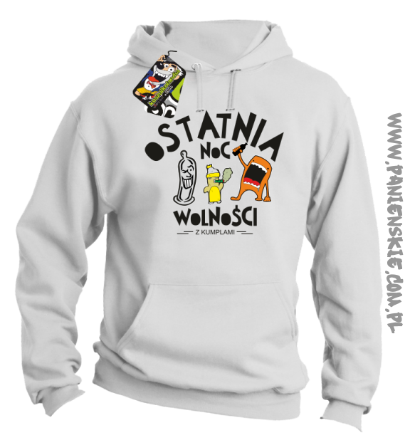 Ostatnia Noc Wolności z kumplami Funny Cartoons - Bluza męska z kapturem biały 